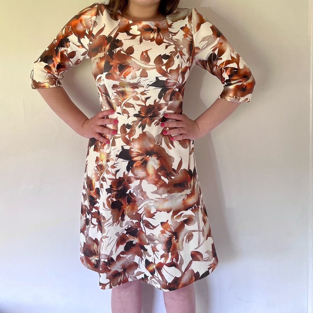 Eci Fit & Flare Metallic Floral Dress